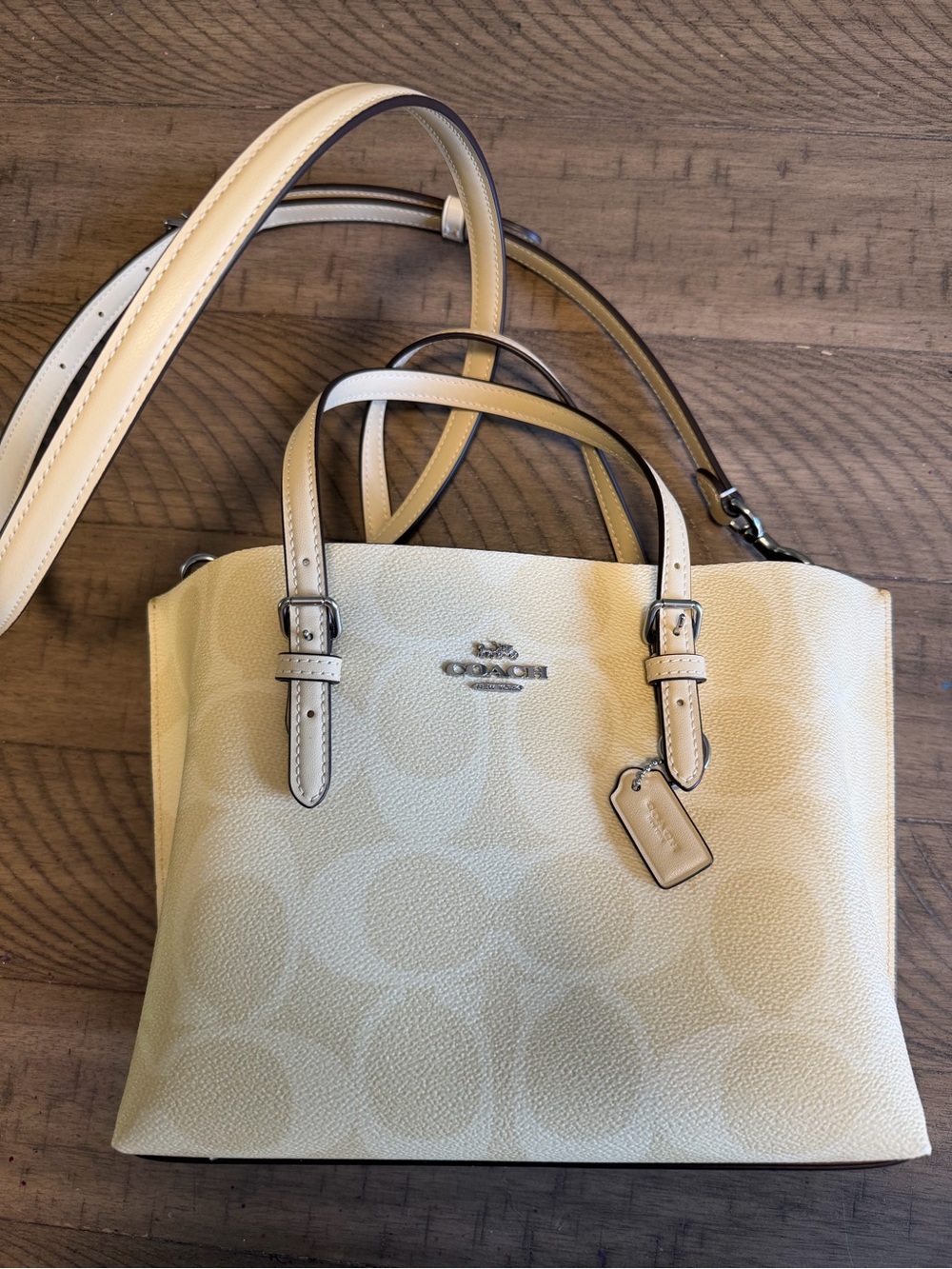 Coach Cream Signature Pebbled Crossbody Tote